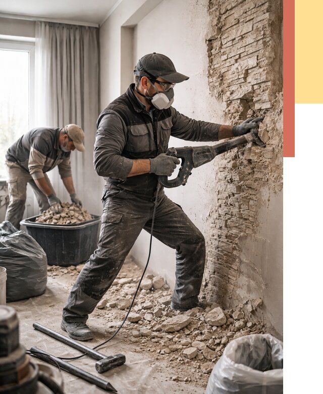 Демонтаж декоративного камня в Ломоносове от 1486 руб/м² — быстро и недорого | ОТДЕЛОЧНИК-Лмн