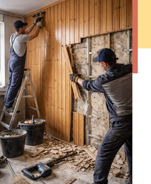 Демонтаж вагонки со стен в Ломоносове от 1486 руб. — снятие, удаление, срочно | ОТДЕЛОЧНИК-Лмн