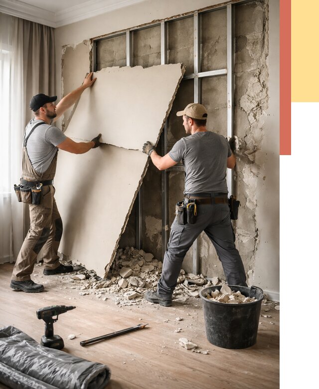 Демонтаж гипсокартона со стен в Ломоносове от 359 руб. — услуги демонтажа | ОТДЕЛОЧНИК-Лмн