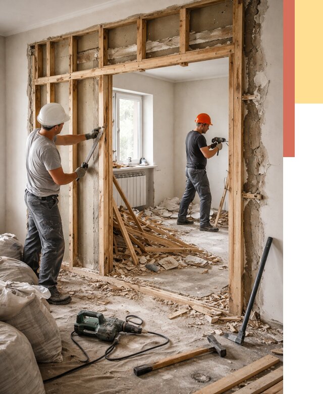 Демонтаж деревянных перегородок в Ломоносове от 3278 руб. — быстро и недорого | ОТДЕЛОЧНИК-Лмн