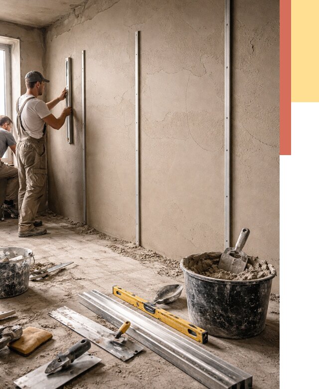 Штукатурка стен по маякам в Ломоносове от 5635 руб./м² — выравнивание под ключ | ОТДЕЛОЧНИК-Лмн