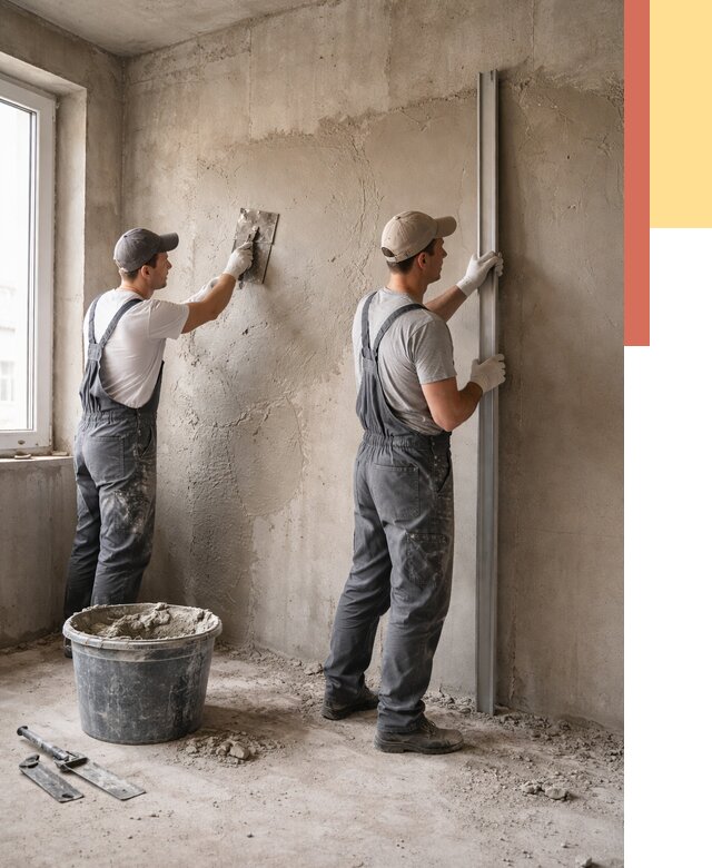 Штукатурка бетонных стен в Ломоносове от 4610 руб/м² — качественно и быстро | ОТДЕЛОЧНИК-Лмн