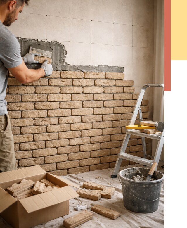 Монтаж декоративного кирпича в Ломоносове от 3278 руб./м² — быстро и недорого | ОТДЕЛОЧНИК-Лмн