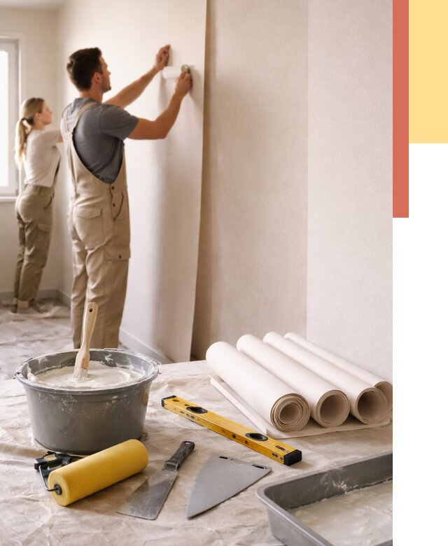 Поклейка бумажных обоев в Ломоносове от 5635 руб./м2 — быстро и недорого | ОТДЕЛОЧНИК-Лмн