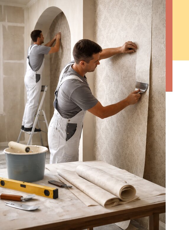 Поклейка обоев на сложные стены в Ломоносове от 2869 руб. под ключ | ОТДЕЛОЧНИК-Лмн