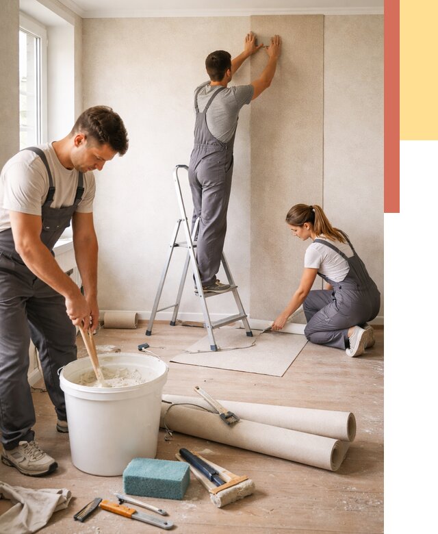 Оклейка стен обоями в Ломоносове от 3586 руб/м2 — быстро и недорого | ОТДЕЛОЧНИК-Лмн