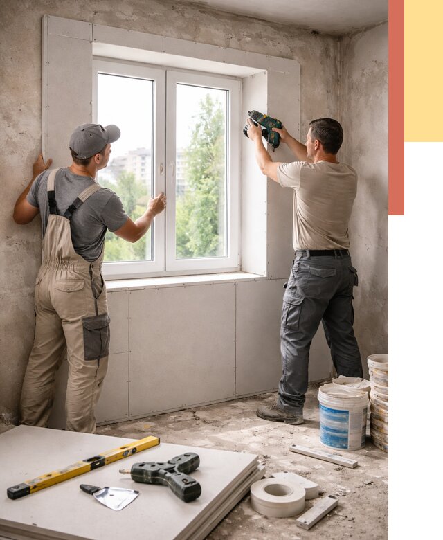 Монтаж откосов из гипсокартона в Ломоносове от 4610 руб. под ключ | ОТДЕЛОЧНИК-Лмн