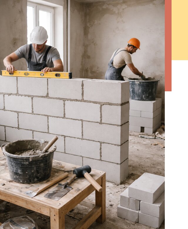 Кладка перегородок из газобетона в Ломоносове от 3278 руб. под ключ | ОТДЕЛОЧНИК-Лмн