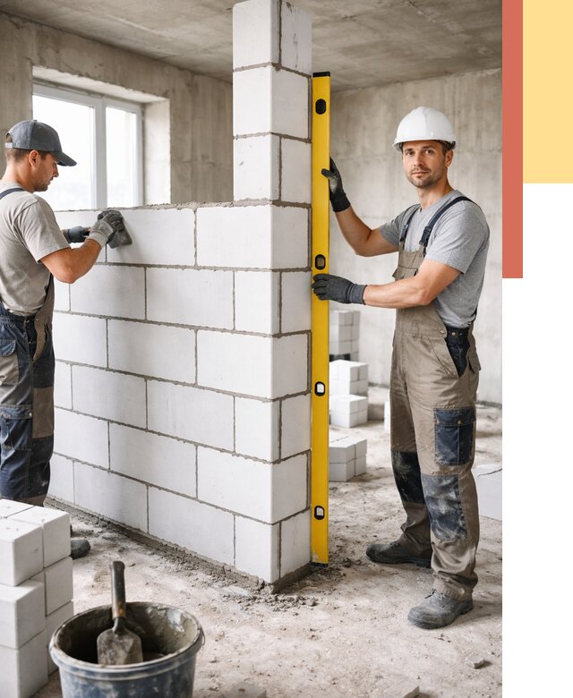 Кладка перегородок из пеноблока в Ломоносове от 1844 руб. под ключ | ОТДЕЛОЧНИК-Лмн