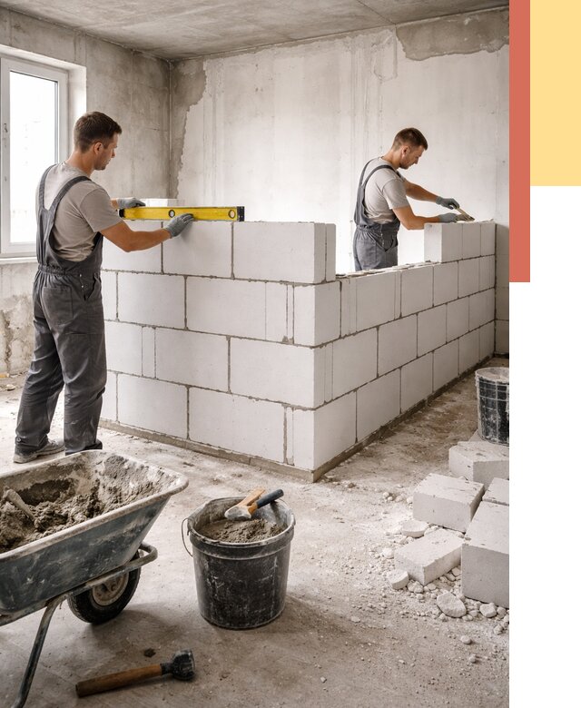 Кладка перегородок из ПГП в Ломоносове от 2561 руб./м2 — монтаж и возведение под ключ | ОТДЕЛОЧНИК-Лмн