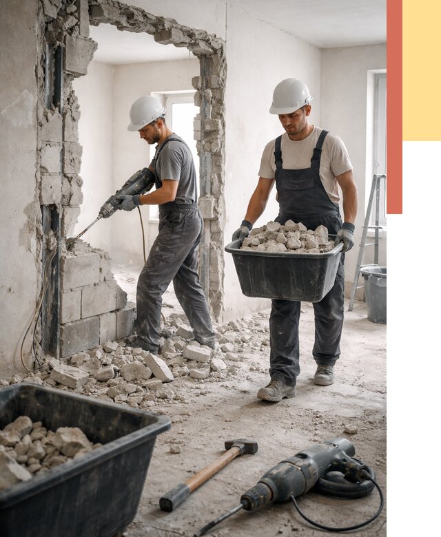 Демонтаж блоковых перегородок в Ломоносове от 3842 руб. — быстро и недорого | ОТДЕЛОЧНИК-Лмн