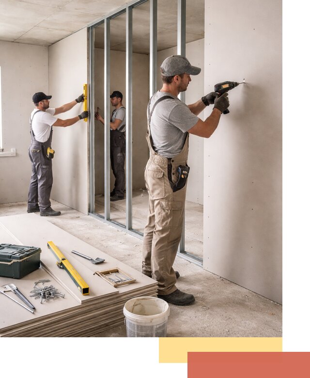 Однослойная перегородка из гипсокартона в Ломоносове под ключ, монтаж и отделка