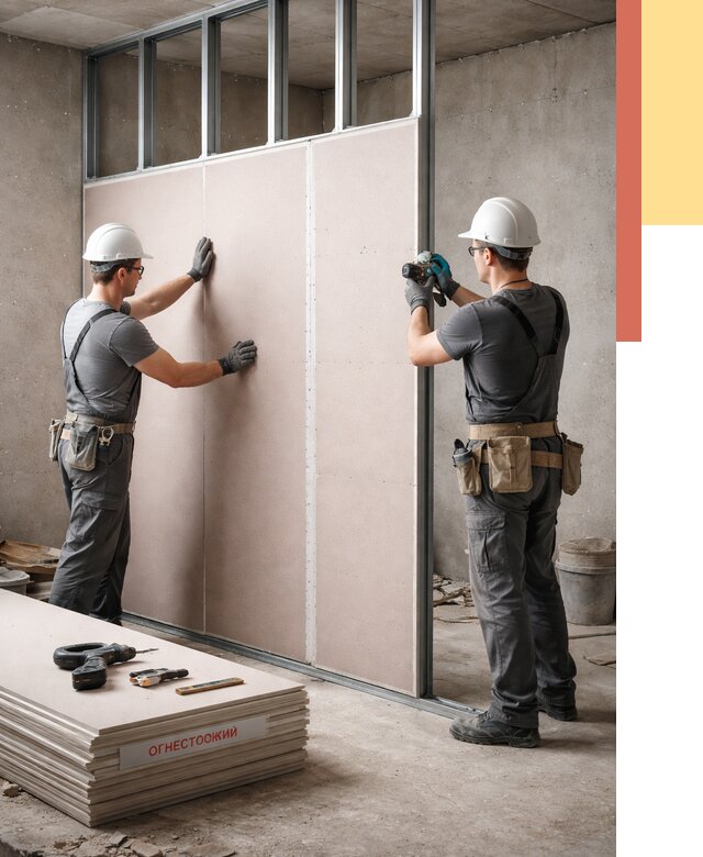 Перегородка из огнестойкого гипсокартона в Ломоносове от 1895 руб. под ключ | ОТДЕЛОЧНИК-Лмн