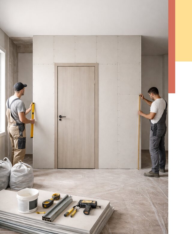 Перегородка из гипсокартона с дверью в Ломоносове от 4610 руб. под ключ | ОТДЕЛОЧНИК-Лмн