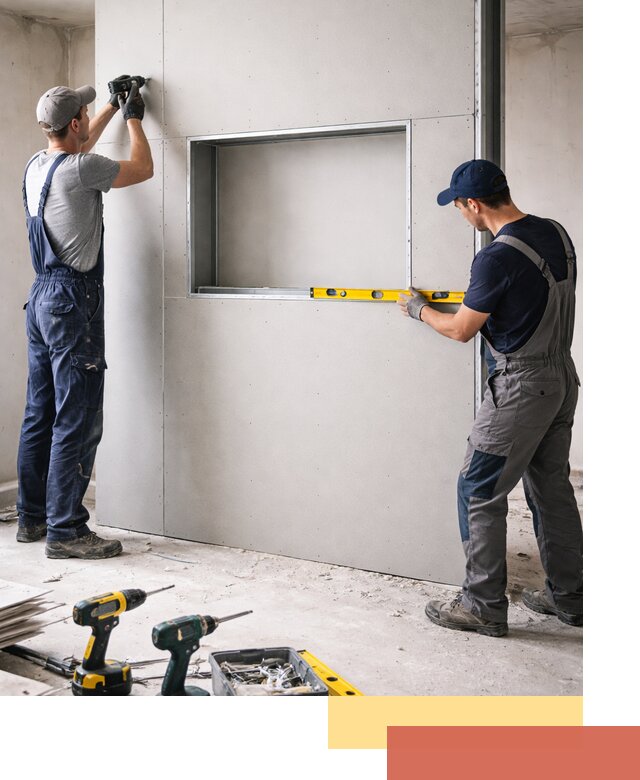 Перегородка из гипсокартона с нишей под декор в Ломоносове