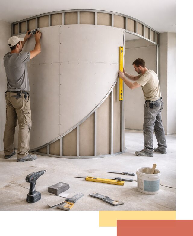 Радиусная перегородка из гипсокартона в Ломоносове под ключ