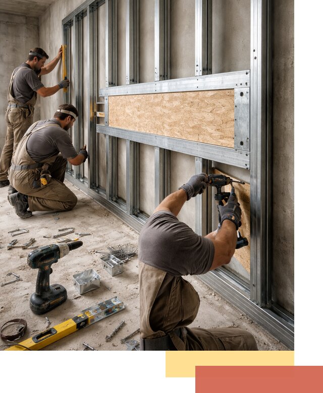 Усиленная перегородка для крепления тяжёлых конструкций в Ломоносове