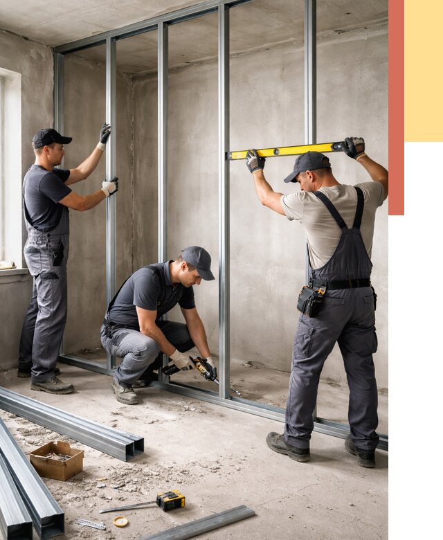 Монтаж каркаса перегородки из профиля в Ломоносове от 768 руб. | ОТДЕЛОЧНИК-Лмн