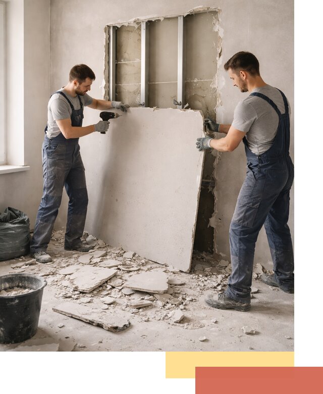 Демонтаж перегородки из гипсокартона в Ломоносове быстрый и аккуратный