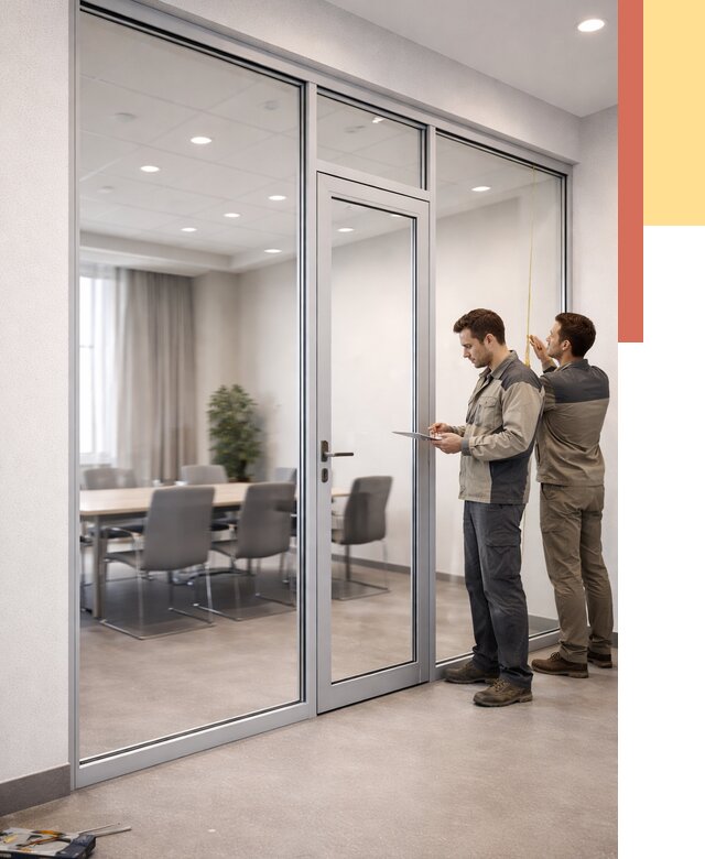 Установка и монтаж алюминиевых перегородок со стеклом в Ломоносове от 8401 руб. | ОТДЕЛОЧНИК-Лмн