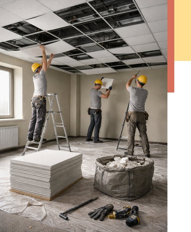 Демонтаж потолка Армстронг в Ломоносове от 4610 руб. быстро и недорого | ОТДЕЛОЧНИК-Лмн