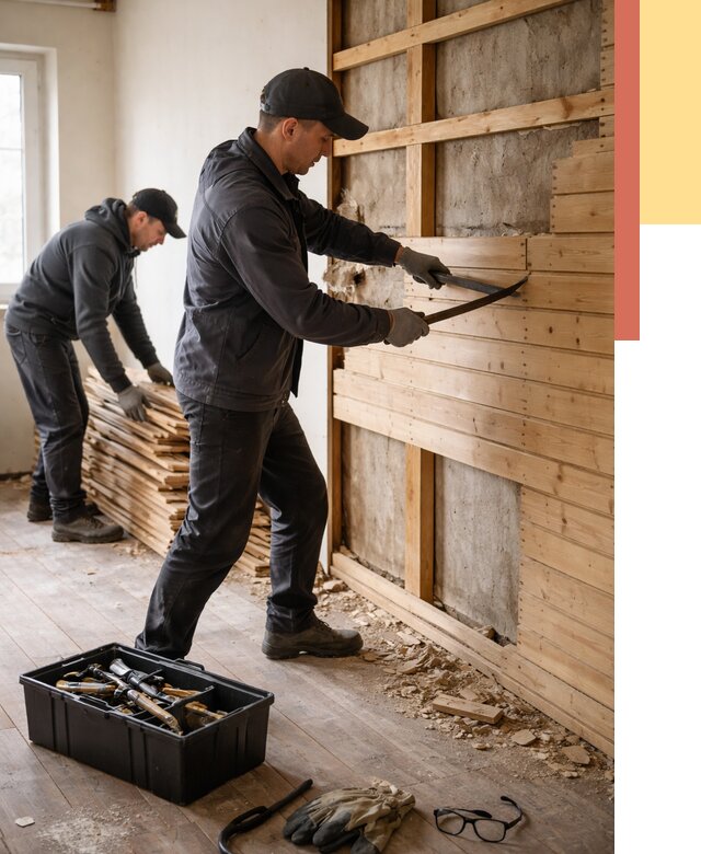 Демонтаж вагонки в Ломоносове от 3893 руб/м2 — быстро и недорого | ОТДЕЛОЧНИК-Лмн