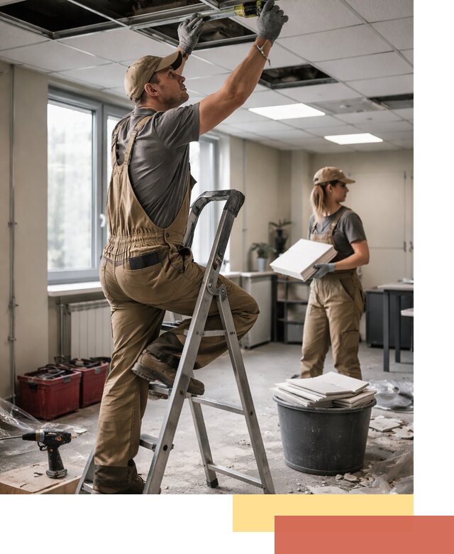 Ремонт потолка Армстронг и замена плит в Ломоносове