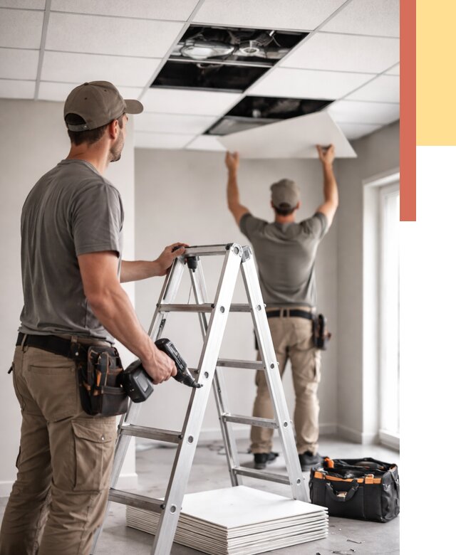 Обслуживание подвесного потолка в Ломоносове от 3586 руб. — быстро и недорого | ОТДЕЛОЧНИК-Лмн