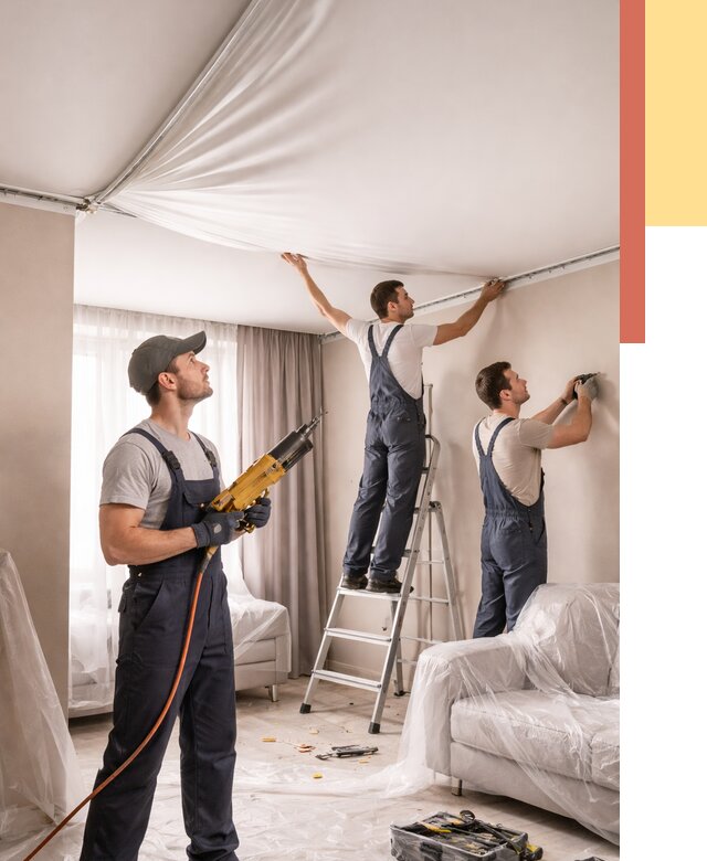 Установка натяжного потолка в Ломоносове от 4610 руб. | Быстро и недорого — ОТДЕЛОЧНИК-Лмн