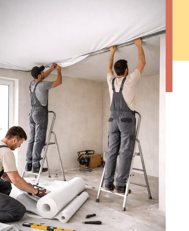 Монтаж тканевого натяжного потолка в Ломоносове от 3586 руб. под ключ | ОТДЕЛОЧНИК-Лмн