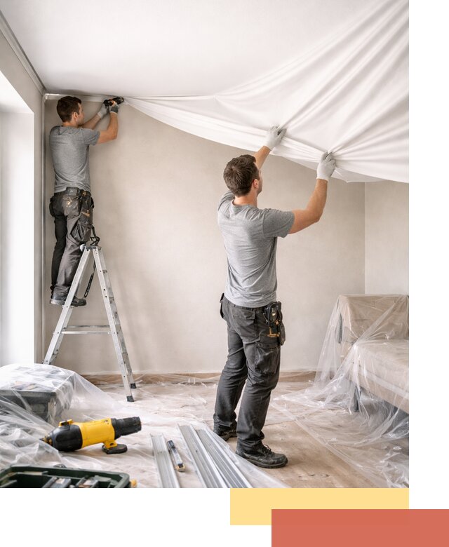 Монтаж тканевого натяжного потолка в Ломоносове недорого и быстро