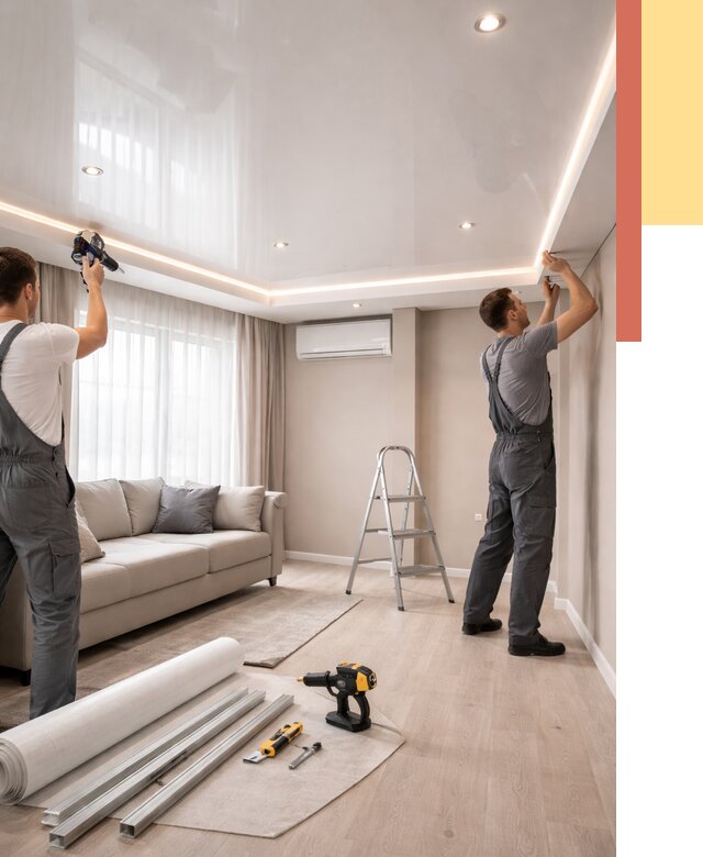 Монтаж глянцевого натяжного потолка в Ломоносове от 768 руб. под ключ | ОТДЕЛОЧНИК-Лмн