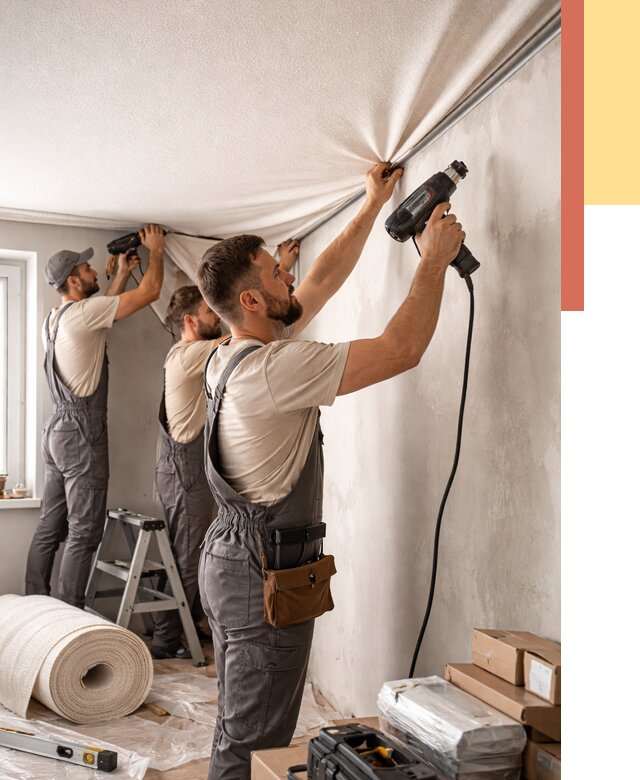 Монтаж фактурного натяжного потолка в Ломоносове от 768 руб. — ОТДЕЛОЧНИК-Лмн