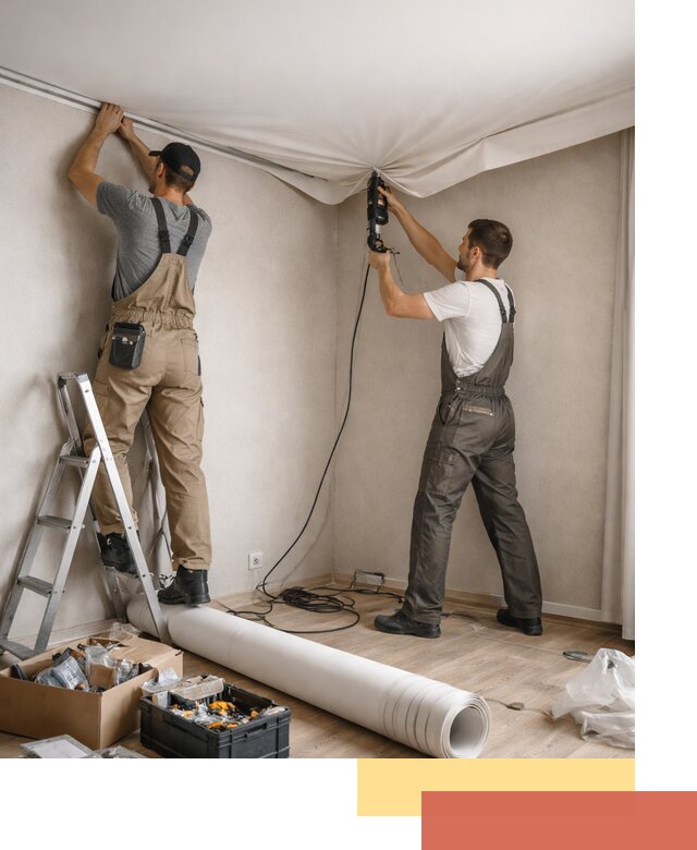 Монтаж цветного натяжного потолка в Ломоносове за один день