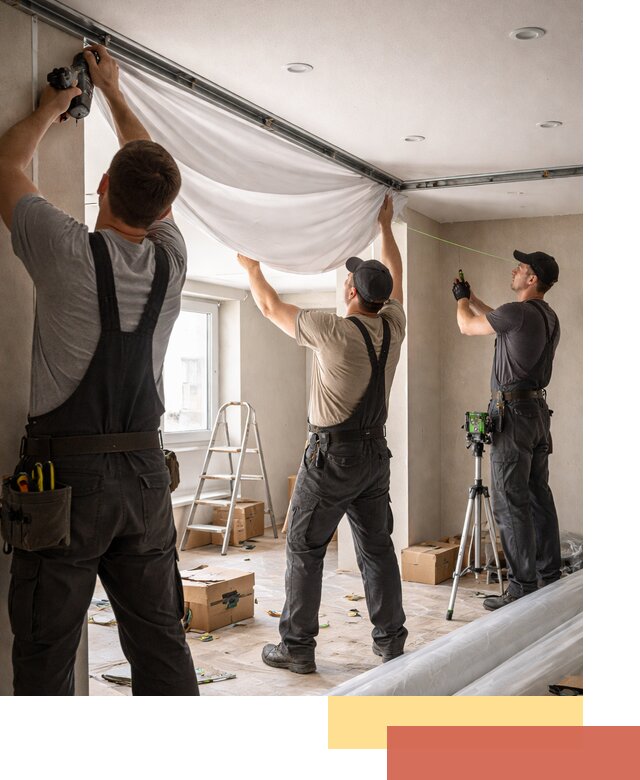 Монтаж парящего натяжного потолка под ключ в Ломоносове