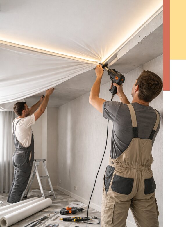 Монтаж натяжного потолка с подсветкой в Ломоносове от 973 руб. | ОТДЕЛОЧНИК-Лмн