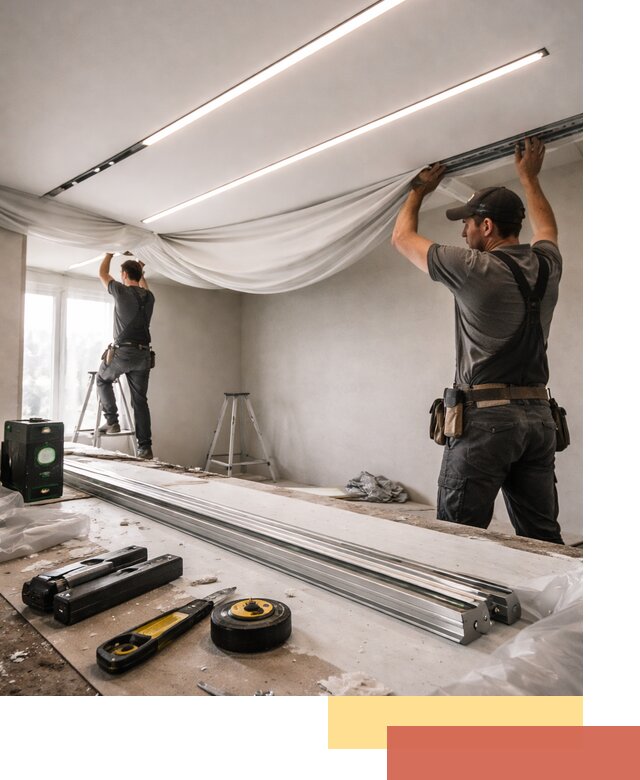 Монтаж натяжных потолков со световыми линиями в Ломоносове