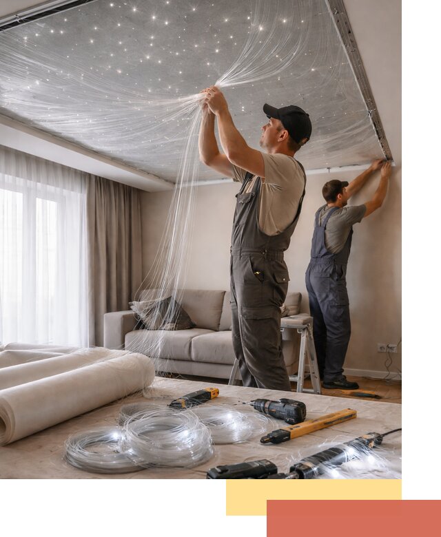 Монтаж натяжного потолка «Звездное небо» в Ломоносове