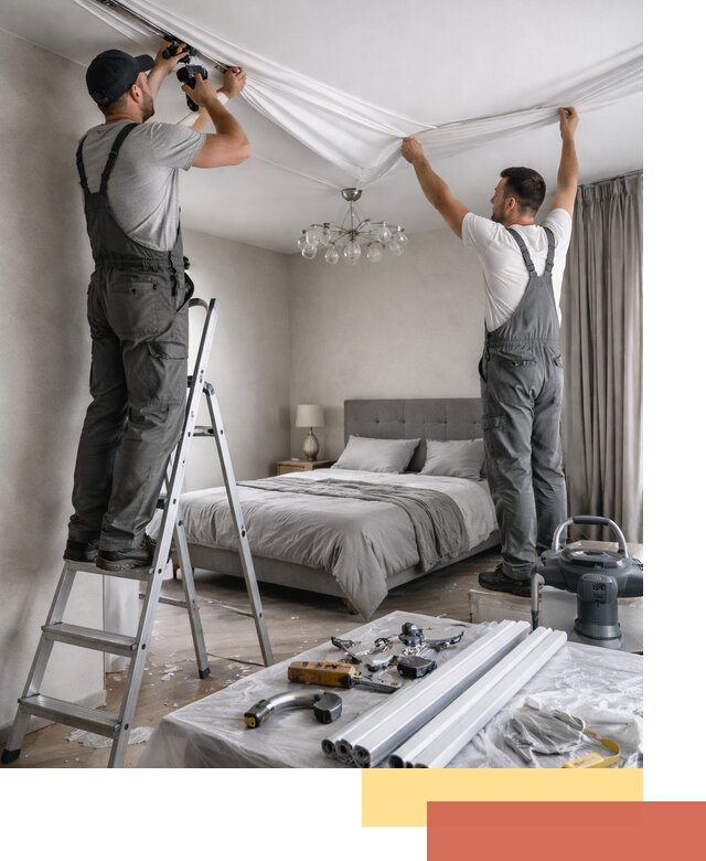 Монтаж натяжного потолка в спальне в Ломоносове