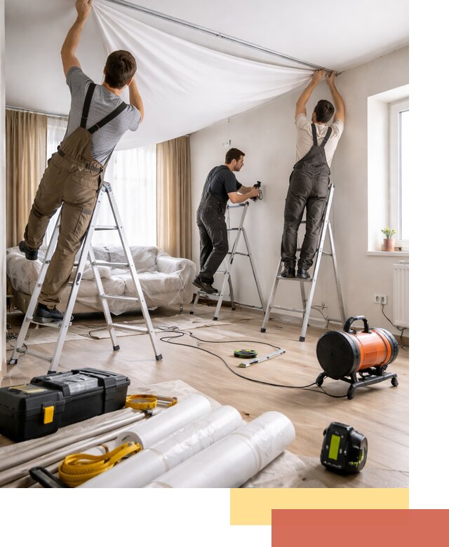 Монтаж натяжного потолка в гостиной в Ломоносове