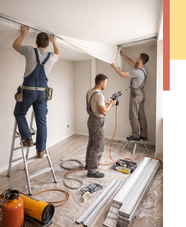 Монтаж натяжного потолка в студии в Ломоносове от 5635 руб. — быстро и недорого | ОТДЕЛОЧНИК-Лмн