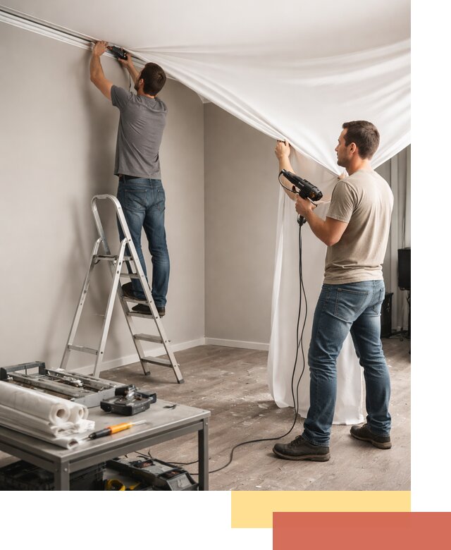 Монтаж натяжного потолка в студии в Ломоносове