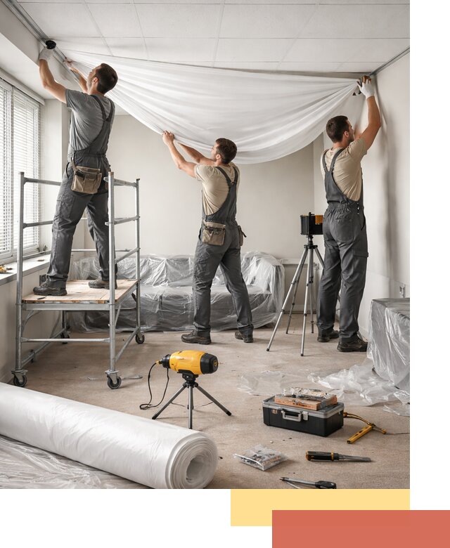 Монтаж натяжного потолка в офисе в Ломоносове