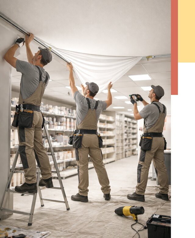 Монтаж натяжного потолка в магазине в Ломоносове от 4610 руб. быстро и недорого | ОТДЕЛОЧНИК-Лмн