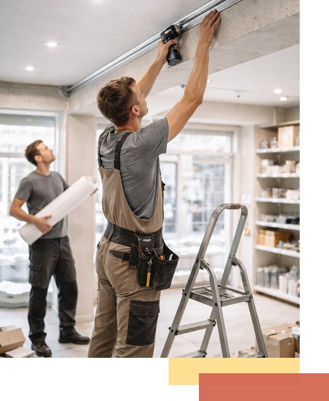 Монтаж натяжных потолков в магазине в Ломоносове