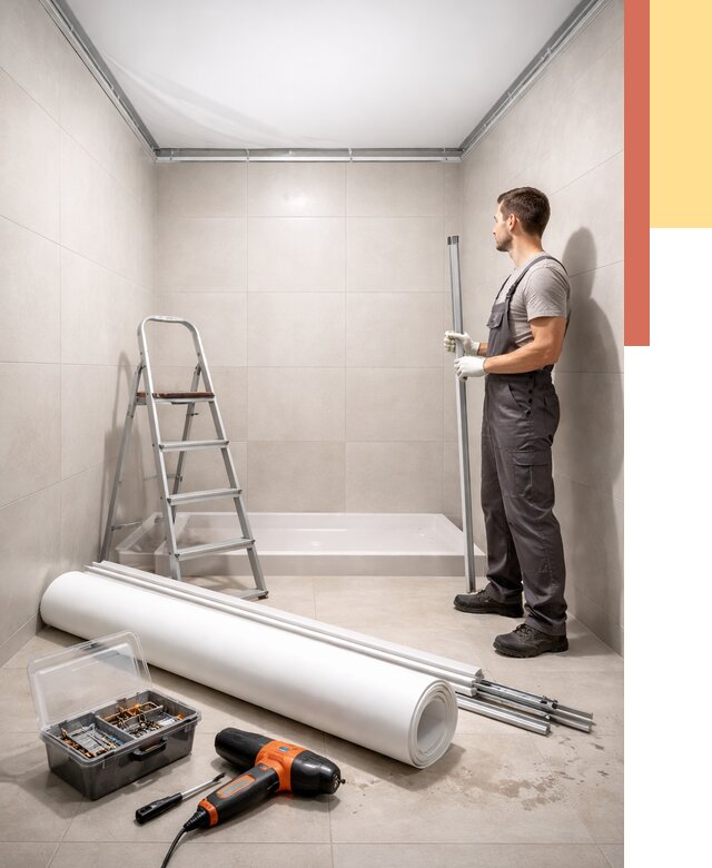 Монтаж натяжного потолка в санузле в Ломоносове от 1895 руб. — ОТДЕЛОЧНИК-Лмн