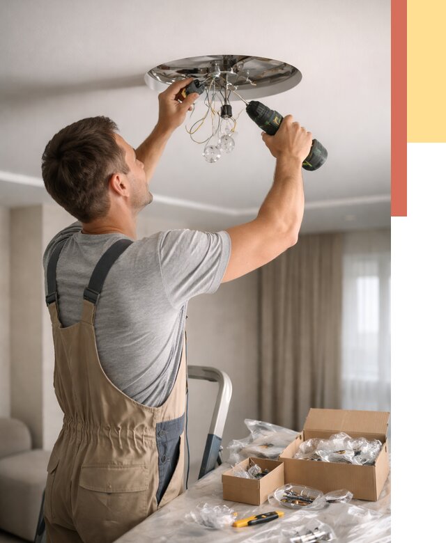 Установка люстры в натяжной потолок в Ломоносове от 1229 руб. | Быстро и недорого — ОТДЕЛОЧНИК-Лмн