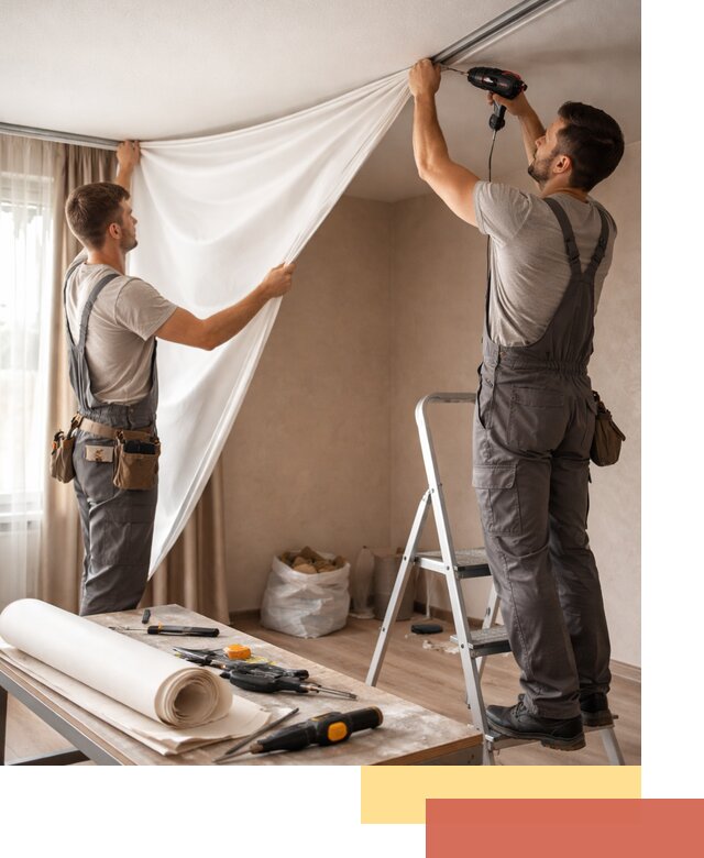 Замена полотна натяжного потолка в Ломоносове быстро и качественно