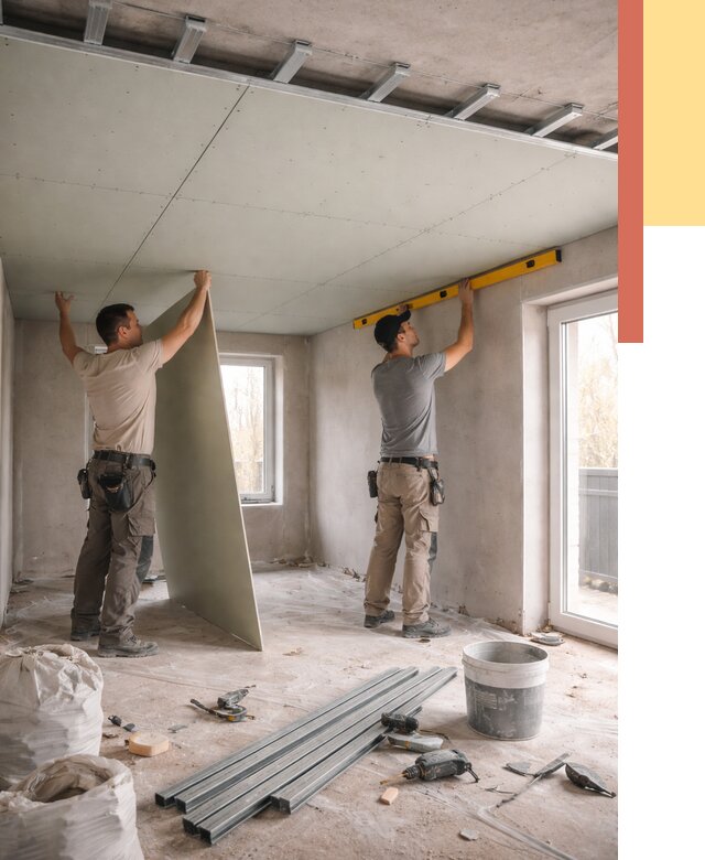 Одноуровневый потолок из гипсокартона в Ломоносове от 768 руб. — монтаж под ключ | ОТДЕЛОЧНИК-Лмн