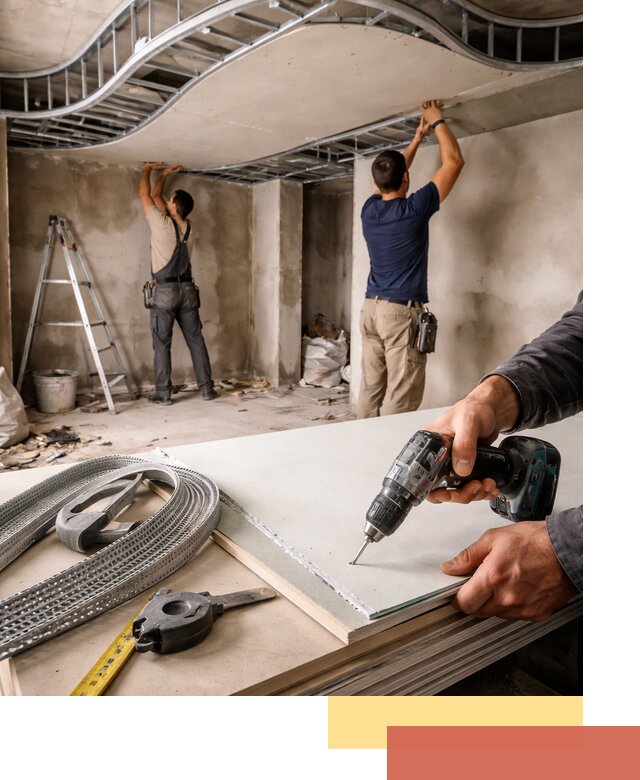 Криволинейный потолок из гипсокартона в Ломоносове — монтаж и отделка